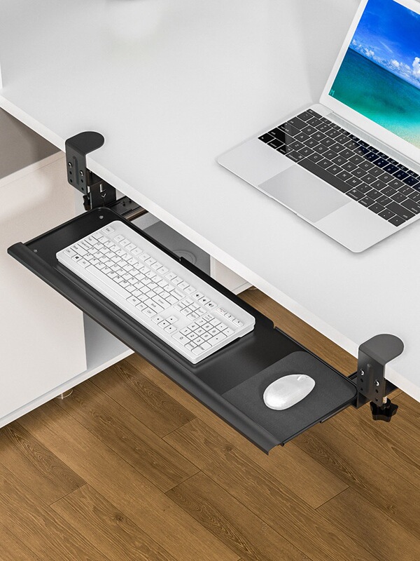 Keyboard Tray under the Desk, Drawer-Type, No-Drill Keyboard Stand, All-Steel Computer Desk, Additional Office Desk Mouse Holder