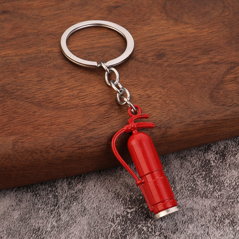 Creative Alloy Jewelry Keychain Mini Fire Extinguisher Stereo Sticker Funny Car Key Pendant Novelty Pendant