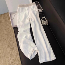 时尚简约白色休闲阔腿裤女2025年早秋新款高腰显瘦极简慵懒直筒裤