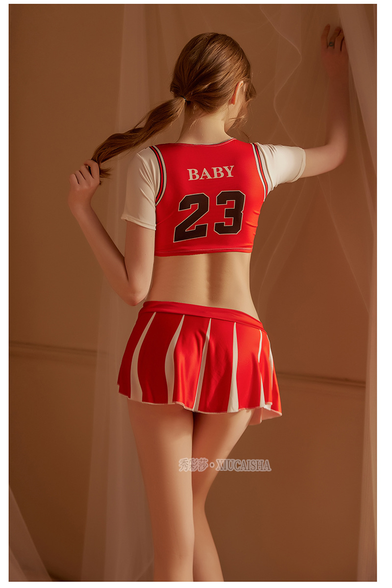 Cheerleader Roleplay Costume Set with Top, Mini Skirt and Thong — detail image 9