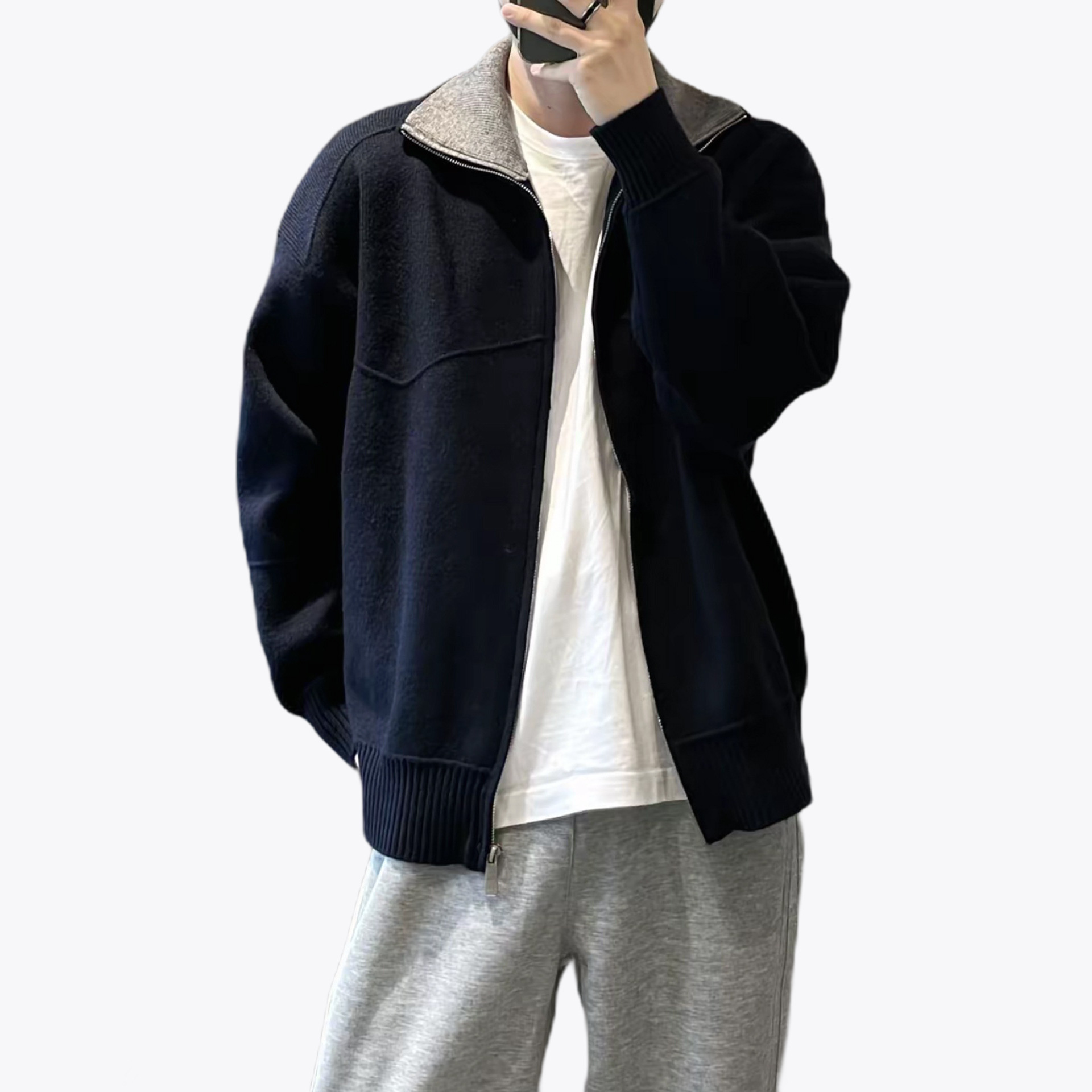 Explosiones transfronterizas de tamaño europeo de jersey de punto suéter hombre polo con la solapa cardigans chaqueta fábrica de marea al por mayor