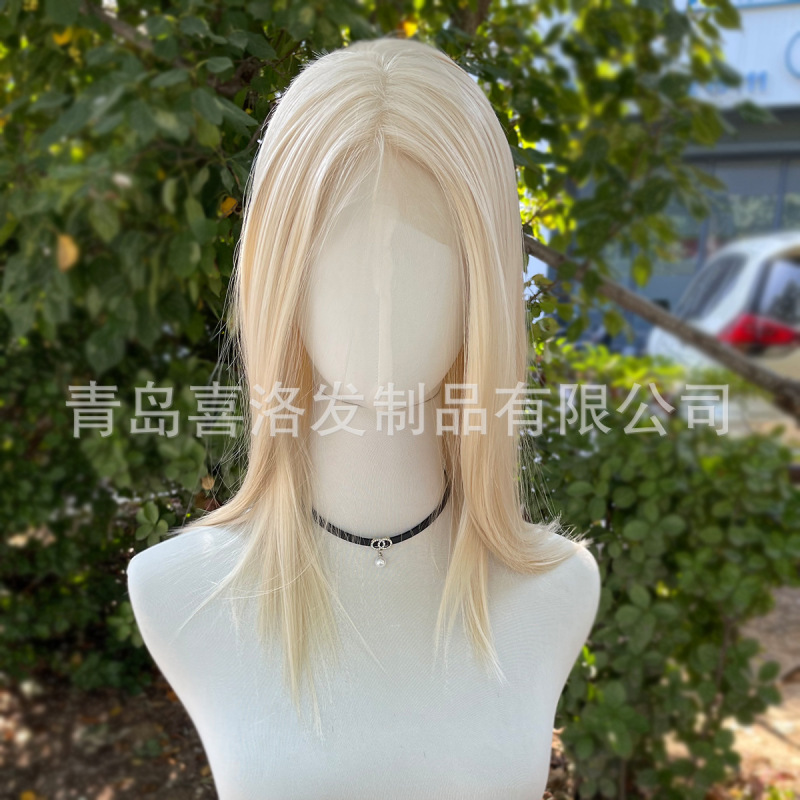 13x 4 Large Lace Headgear Barbie Gold Middle Clavicle Hair Fashion Personality Wig Unisex Age Reduction Simulation