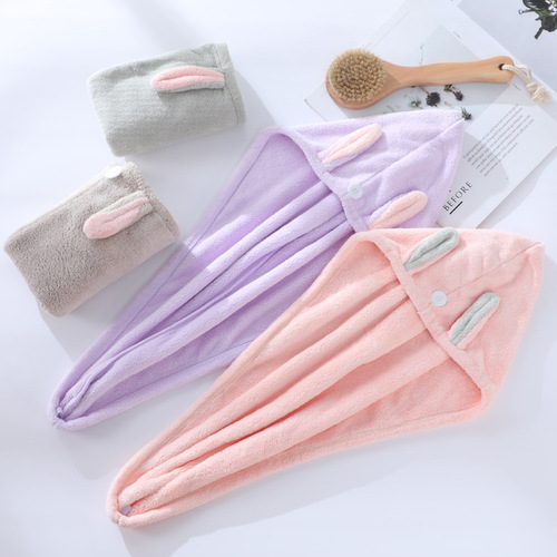 Rabbit ears dry hair hat, cute, water-absorbent and quick-drying, cute student dry hair hat for women with long hair, new coral velvet turban