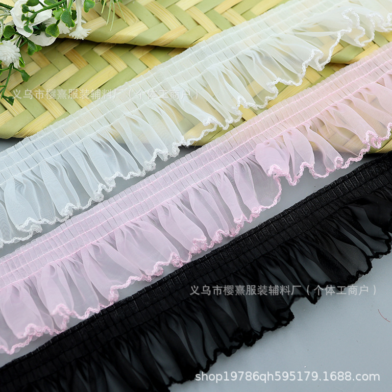 In-Stock 5cm Organza Ruffled Edge DIY Toy Clothing Headwear Accessories Discounted Pleated Lace Wholesale