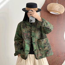 立领盘扣印花棉衣女 2025冬新款复古文艺宽松保暖棉服外套 923-1