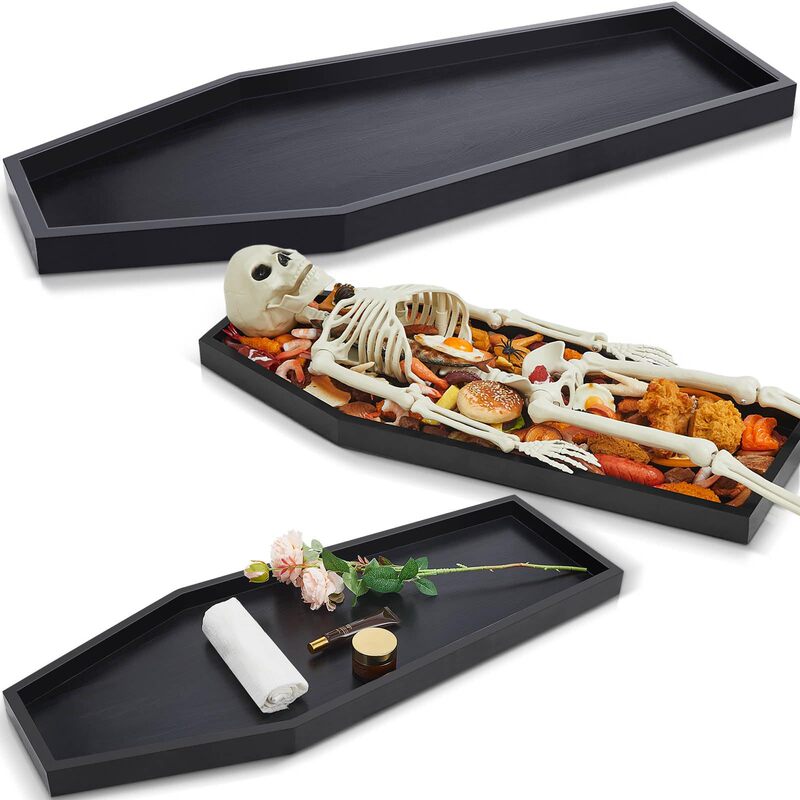 Black Coffin-Shaped Wooden Tray Halloween Decoration Party Plate Food Display Gothic-Style Charcuterie Platter