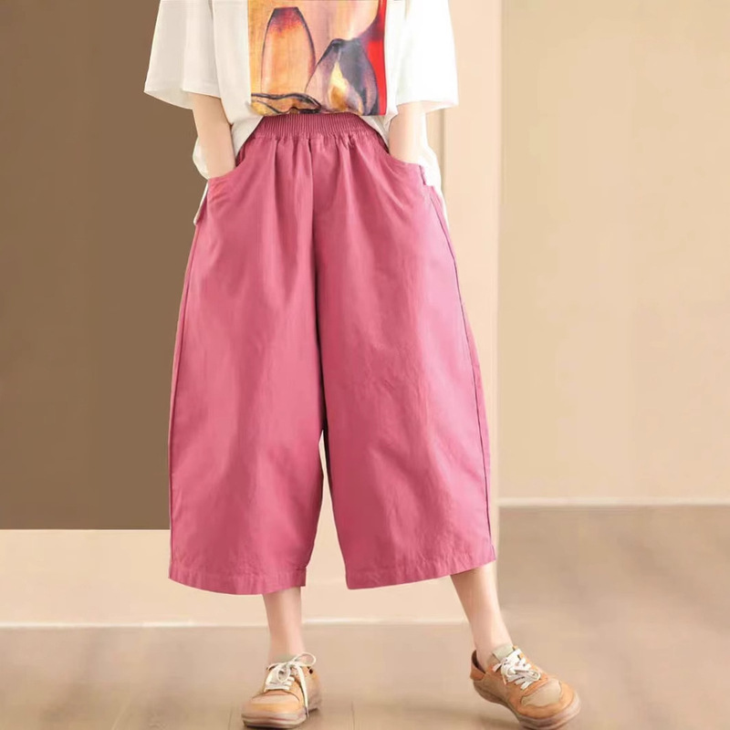 2025 Spring New Cotton Casual Pants All-match Loose Waist Slim Cropped Pants Artistic Loose Wide Leg Pants for Women 2025 Spring New Cotton Casual Pants All-match Loose Waist Slim Cropped Pants Artistic Loose Wide Leg Pants for Women