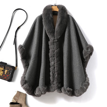 经典格子斗篷外套女2024新款冬装时尚复古大毛领加厚毛呢外套7126