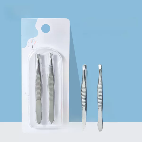 Lmltop 2-Pack Oblique Mouth Flat Mouth Silver Eyebrow Clip Stainless Steel Eyebrow Pliers Eyebrow Trimming Tweezers Eyebrow Plucking A205