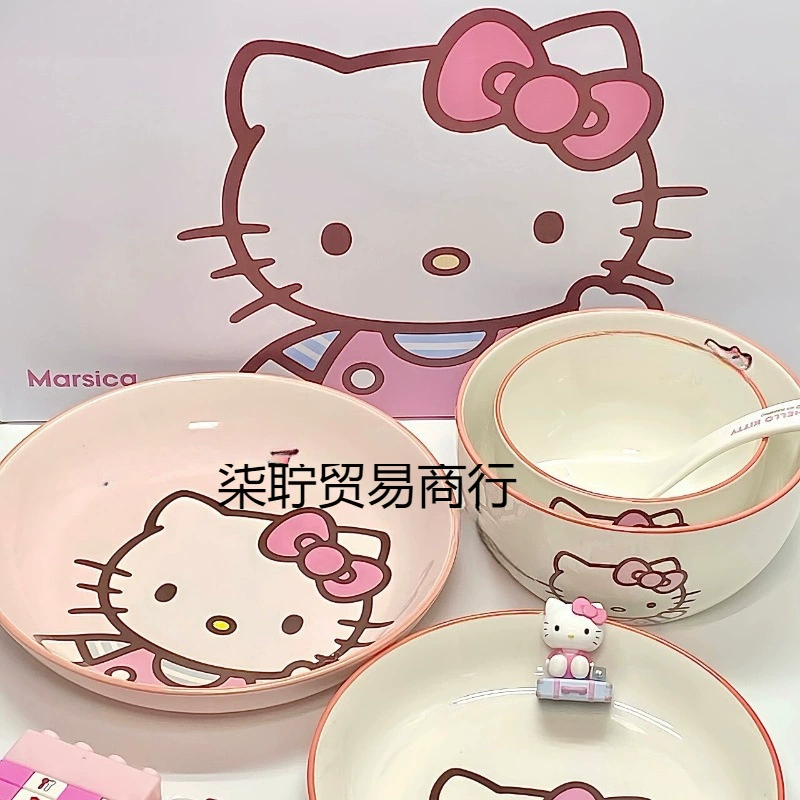 Hello kitty, посуда, керамический набор, ложка, палочки для еды, новая коллекция, полный набор