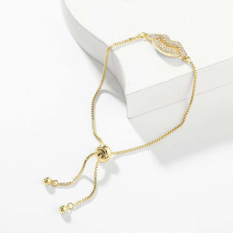 Fashion Lips Copper Inlay Artificial Gemstones Bracelets 1 Piece