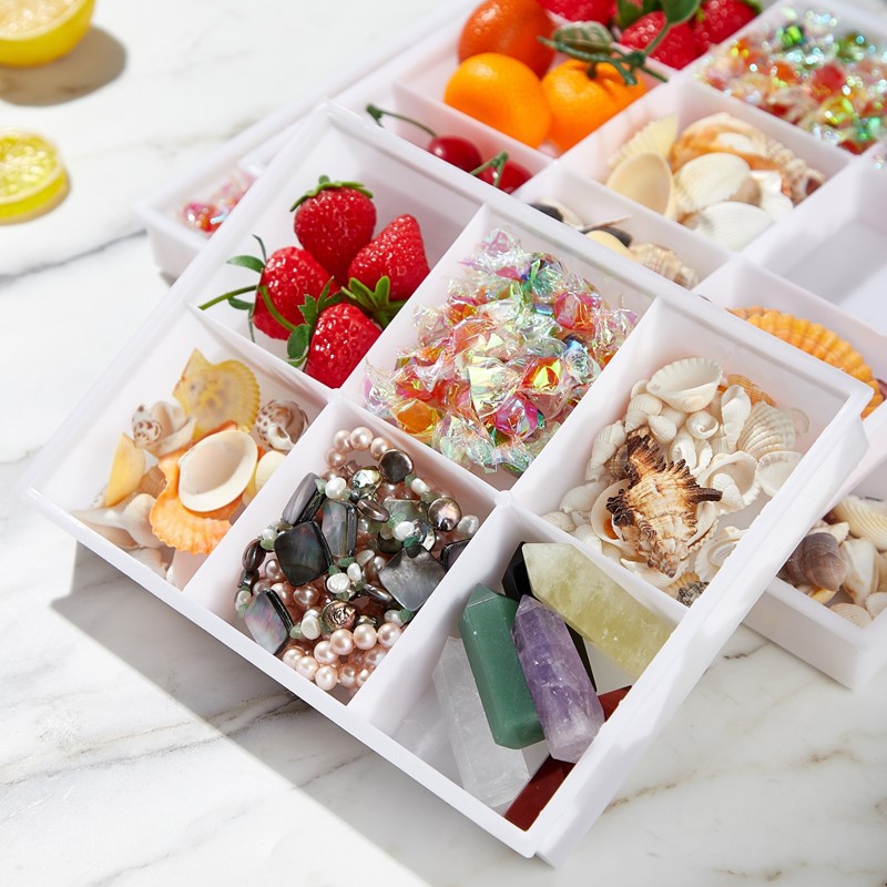 6格塑料盒 无盖 物品归纳盒 展示盒 白色塑料盘 储物盒 首饰盒