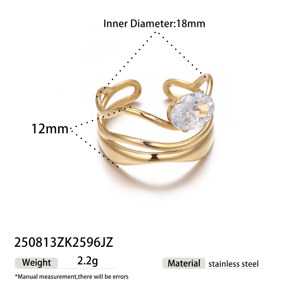 Anillo de acero inoxidable TENA nicho de alta calidad Zircon anillo de abertura de oro irregular acero de titanio no se desvanece
