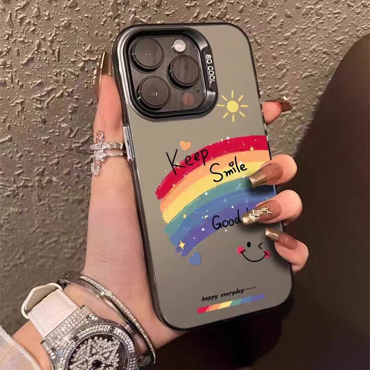 Cartoon Rainbow Smiley Face Color Silver Shell Suitable for Apple 17/16/15Pro Mobile Phone Case 14Promax13/12/11 Cartoon Rainbow Smiley Face Color Silver Shell Suitable for Apple 17/16/15Pro Mobile Phone Case 14Promax13/12/11