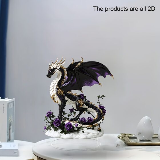 Cross-border Hot Sale Bohemian Rose Black Golden Dragon 2D Acrylic Ornaments Office Home Decoration Ornaments
