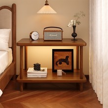 中古风实木床头柜家用卧室现代简约床边置物架轻奢高级沙发小边几