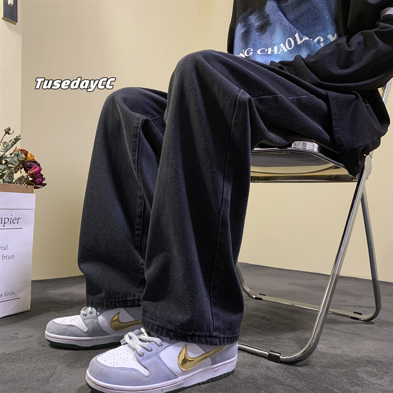 Pantalones vaqueros negros American oversize Street Pants High Street ins hombres de moda suelta recta drapeado Pantalones anchos