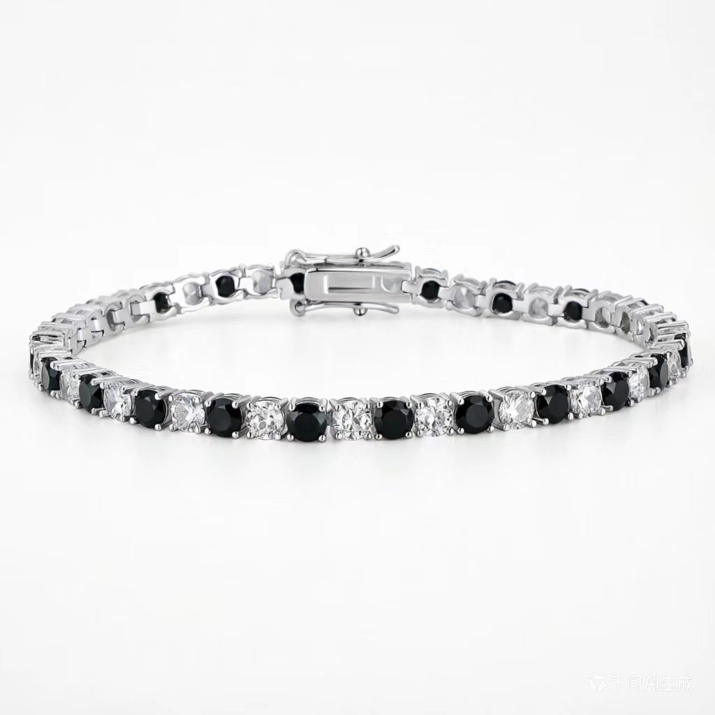 Black and white diamond white gold 4mm / 6inch bracelet (about 16cm long)