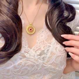 沙金黄财神八宝罗盘满钻镶嵌古法吊坠项链镀金直播引流福利搭赠