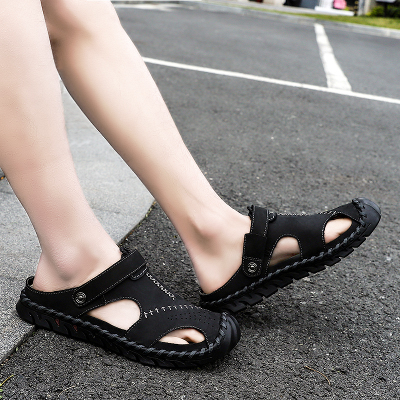 中年男士皮凉鞋