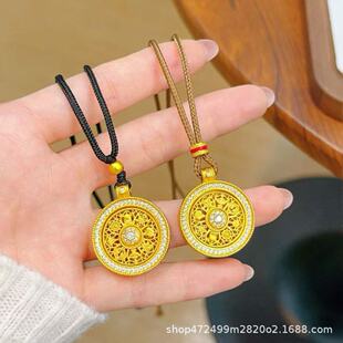 Vietnam Sand Gold-encrusted Diamond Rotatable Eight-treasure Compass Ruyi Rope Necklace Copper Gold Plated Disc Hollow Pendant Woolen Chain