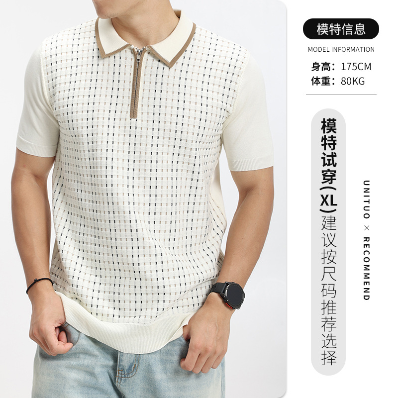 Europa y Estados Unidos transfronterizos hombres de alto nivel de hielo de seda de punto polo camiseta de negocios de moda casual con cuello camiseta de polo para hombres