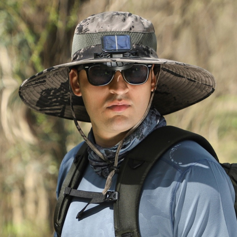 ソーラーファンハットメンズ夏大きなつば抗UV漁師帽子登山釣り日焼け止めサンハット|undefined