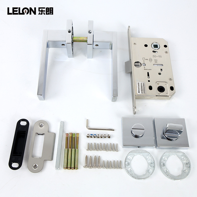 Cerradura de puerta de baño cuadrada simple personalizada aleación de zinc puerta interior de madera cerradura de tornillo cerradura de mano cerradura magnética de la puerta del hotel