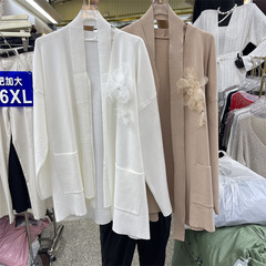 立体花朵长袖针织开衫女秋季新款中长款慵懒宽松时尚外搭毛衣外套