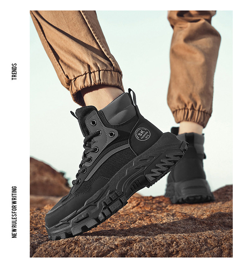 Giày bốt Martin nam cổ cao lót nhung giữ ấm, đế dày tăng chiều cao chống trượt, gót 3-5 cm — L921 kaki [giày đơn không lót nhung], L921 đen [giày đơn không lót nhung], Màu đen [lót nhung] chi tiết 11