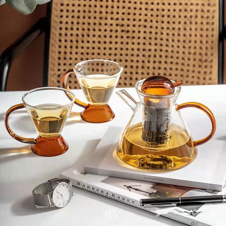 Danés nórdico tetera creativa ins borosilicato vidrio vintage tetera traje café ámbar