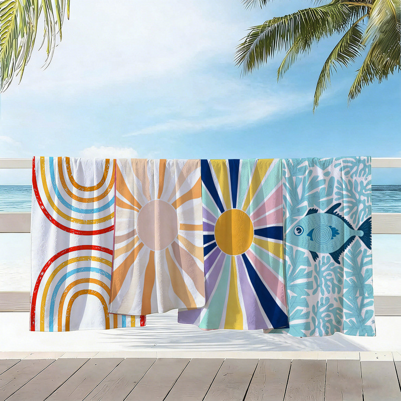 Cross-Border Nautical Series Printed Beach Towel, Adult Microfiber Beach Sun Protection Shawl, Quick-Drying and Water-Absorbent Towel