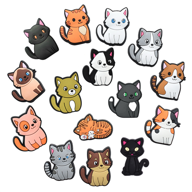 Cartoon Cute Cat Hole Shoe Charms Pvc Soft Rubber Beach Shoes DIY Detachable Shoe Buckle Kitten Shoe Buckle