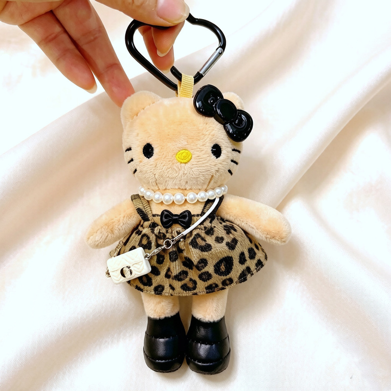 Leopard Print Long-Legged Kt Cat Plush Doll Pendant Dress-Up Cat Toy Keychain Doll Clothes Bag Charm Gift
