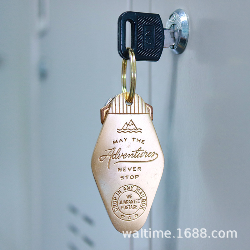 Creative Brass Keychain Accessories Retro American Hotel Room Key Brand Car Motorcycle Keychain Pendant