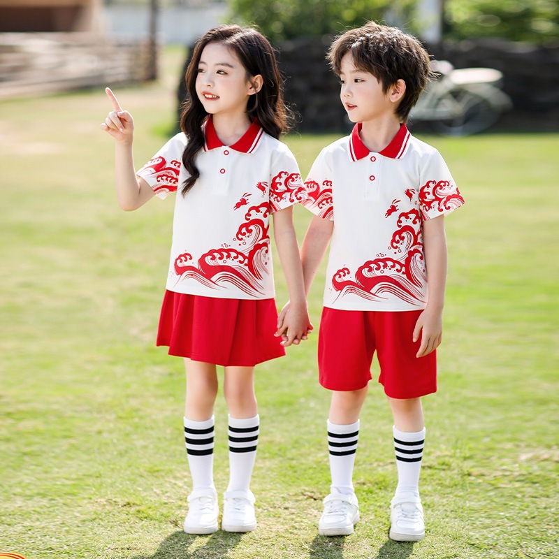 幼儿园园服夏季纯棉套装小学生校服古风短袖儿童新中式毕业照班服