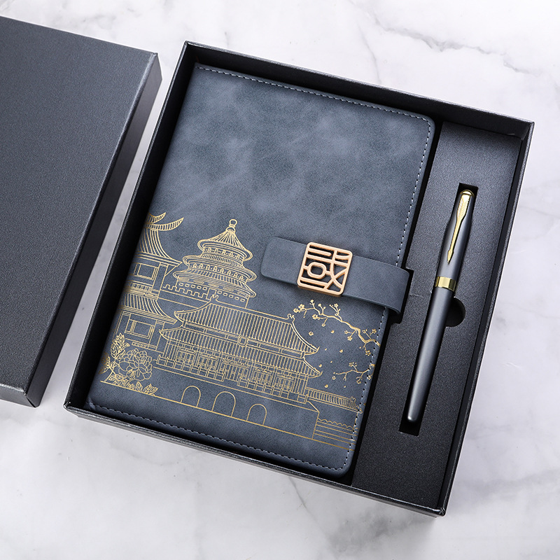 A5 Guofeng cuaderno de negocios de alta calidad juego de regalos de pluma de firma de metal conjunto de publicidad en stock regalo acompañante