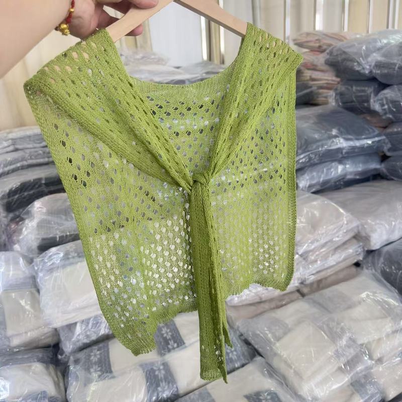 夏用の薄い中空ショルダーシャツ、日焼け止めシャツ、小さなショール、ニットスカーフを備えたアイスシルクショール|undefined