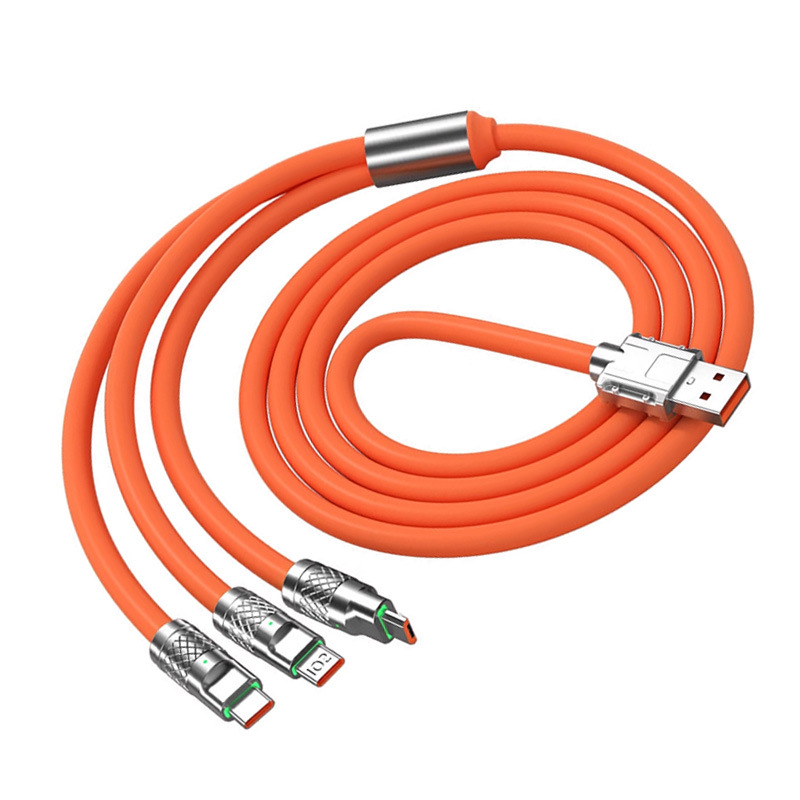 Aplicable al cable de carga de Apple Huawei Android un arrastre tres cable de datos de carga súper rápida máquina de aleación de zinc Cable de cliente negrita