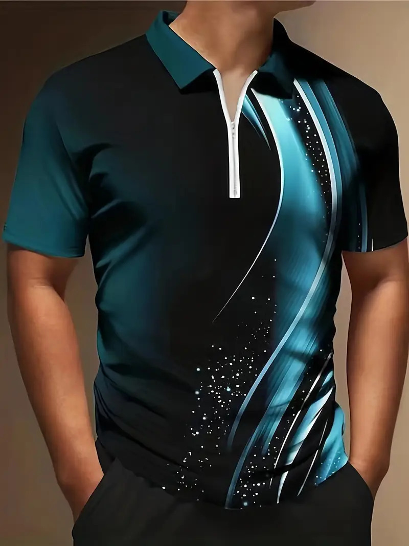 Verano nuevo estilo hombre 3D impresión digital deporte colorido manga corta solapa cremallera camisa POLO13