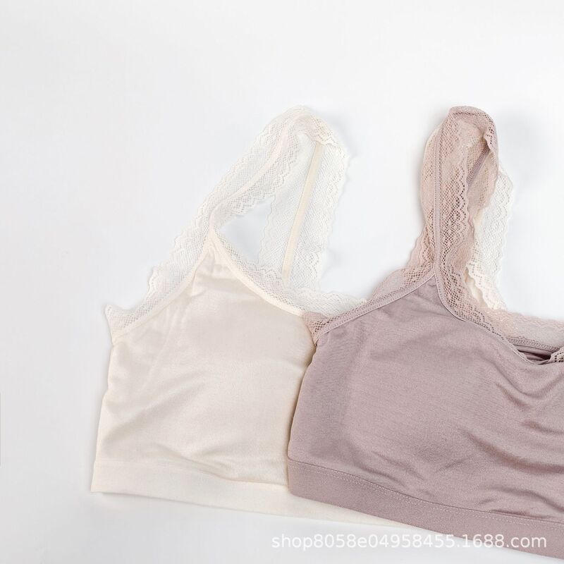 100 Breathable Mulberry Silk Bra for Girls, Thin Silk Underwear, Sexy No Rims, Small Breasts, Summer Beauty Back Lace