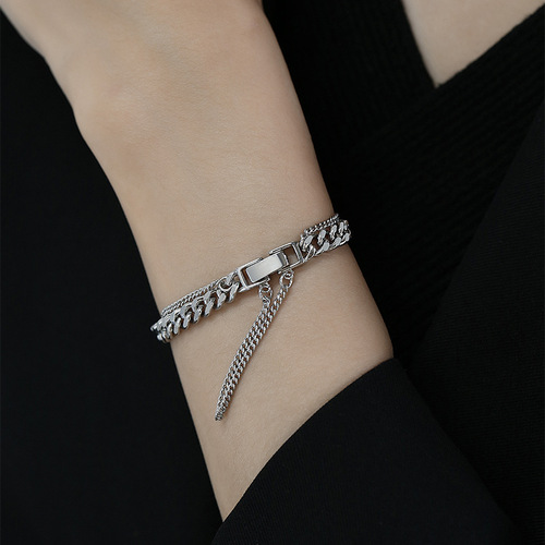 Hong Kong style cool chain bracelets for men and women ins hip-hop internet celebrities simple and cold style street Cuban chain jewelry