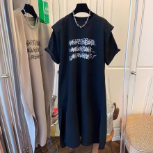 欧货设计感休闲连衣裙女2023夏季新款大码胖MM宽松显瘦字母长裙子