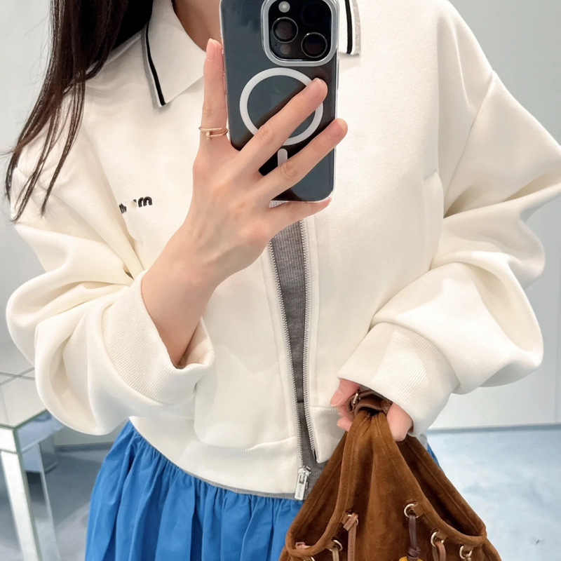 正确版本原标MIU缪家小红书网红款刺绣开衫宽松翻领卫衣外套男女|undefined