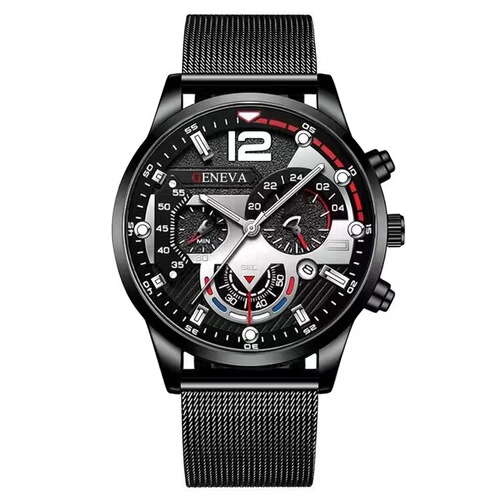 New Business Men Cross-border Wholesale Stainless Steel Quartz Watch Three-Eye Mesh Strap Luminous Sports Men's Watch