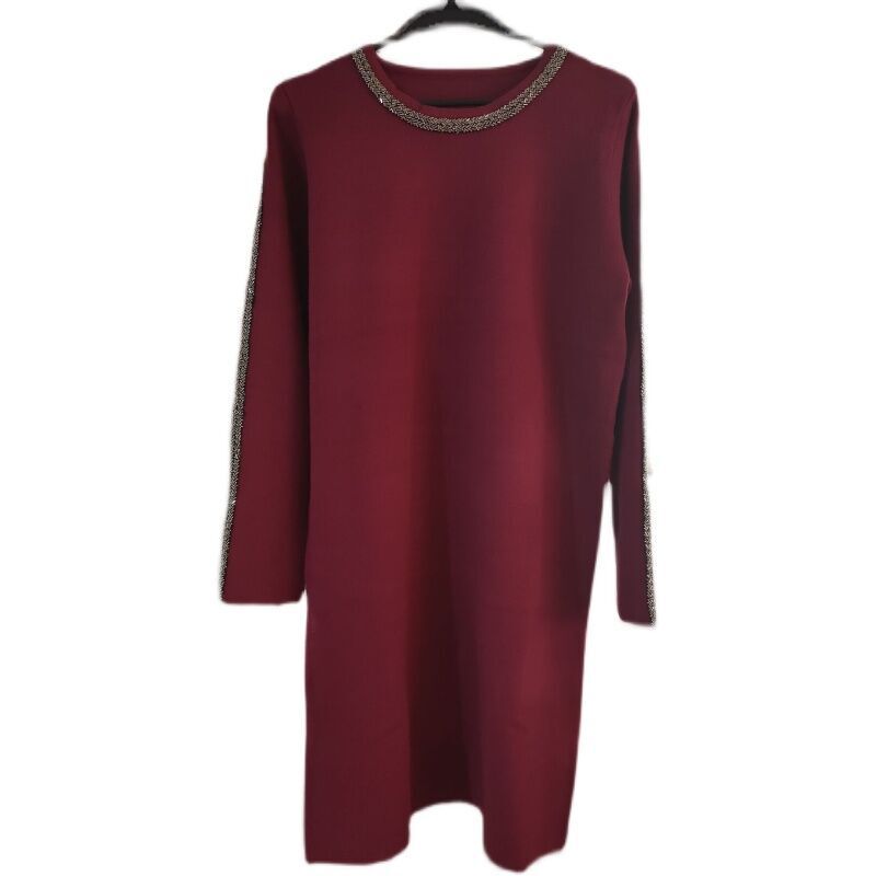 Spring and Autumn New Japanese Beaded Knitted Dress Women's Mid-length Loose Base Dress Women's Dress