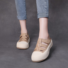 【限时99】真皮运动凉鞋女外穿女士包头魔术贴平底牛皮罗马厚底