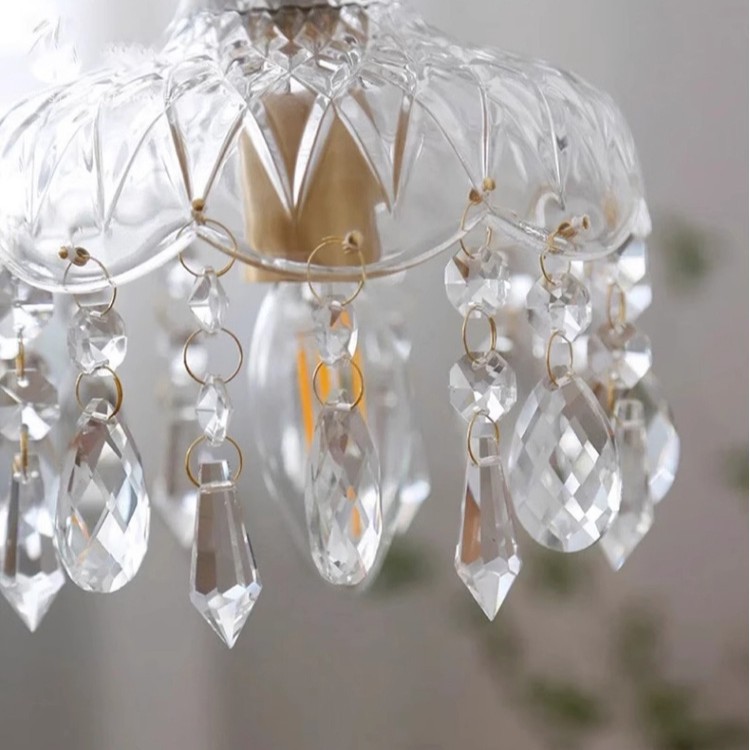 Landelier de cristal francés atmósfera retro dormitorio cabezal de cama pequeño balcón porche luz lujosa lámpara de vidrio de cobre