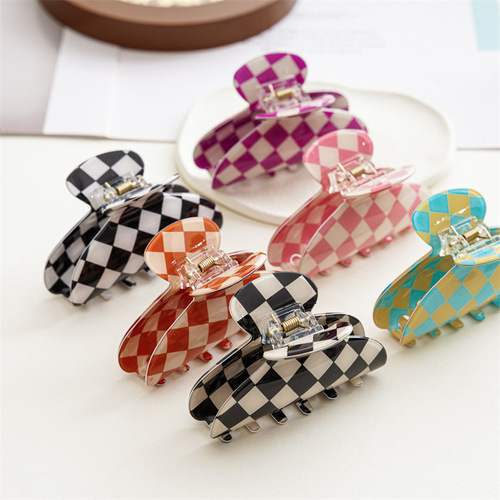 Checkerboard grabber hair accessories imitation acetic acid color plaid hairpin black and white checkered shark clip hairpin female versatile head accessories