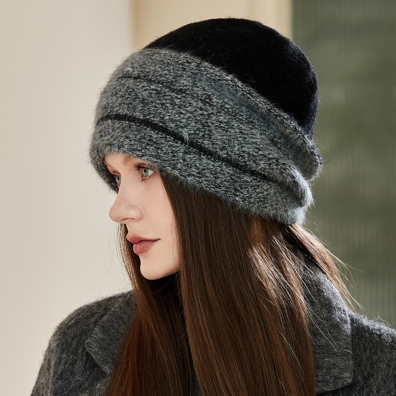 Otoño e invierno nuevo sombrero de lana de circunferencia de la cabeza grande moda femenina todo partido de mediana edad y ancianos sombrero cálido cara de madre sombrero de punto pequeño
